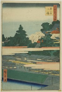 Ichigaya Hachiman Shrine (Ichigaya Hachiman), från serien "Hundra berömda vyer av Edo (Meisho Edo hyakkei)" av Utagawa Hiroshige