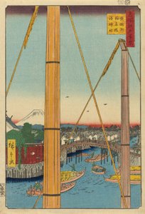 Inari B Ridge Draft d Port Shline, Teppo Figur (Teppo Figur Inari Bridge Minato Shrine)” av Utagawa Hiroshige