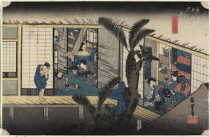Värdshus med tjänarinnor, Akasaka, ca. 1833