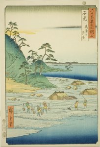 Iwami-provinsen: Saltstränder nära Takatsu Hill (Iwami, Takatsuyama shiohama), från serien "Famous Places in the Sexty-odd Provinces (Rokujuyoshu meisho zue)" av Utagawa Hiroshige