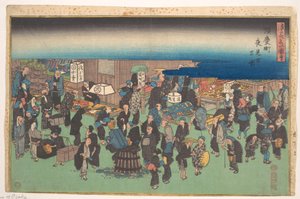 Kvällsmarknad i staden Junkei av Utagawa Hiroshige