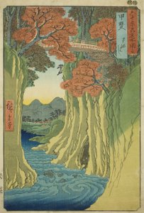 Kai-provinsen: Monkey Bridge (Kai, Saruhashi), från serien "Famous Places in the Sexty-odd Provinces (Rokujuyoshu meisho zue)" av Utagawa Hiroshige