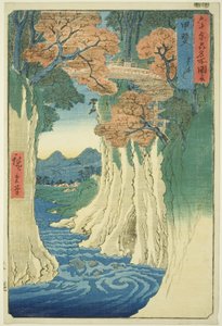 Kai-provinsen: Monkey Bridge (Kai, Saruhashi), från serien "Famous Places in the Sexty-odd Provinces (Rokujuyoshu meisho zue)" av Utagawa Hiroshige