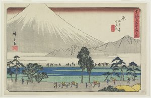 Kashiwahara rastområde vid dammen med utsikt över berget Fuji, Hara, 1841-1842