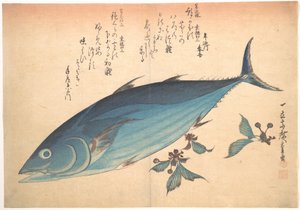 Katsuo-fisk med körsbärsknoppar, ur serien Uozukushi (Alla sorters fisk) av Utagawa Hiroshige