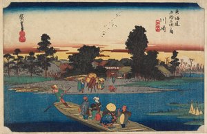 Kawasaki: Rokugōfärjan av Utagawa Hiroshige