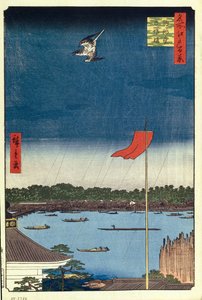 Komakata Hall och Azuma Bridge Hundra berömda utsikter över Edo, 1856-1858 av Utagawa Hiroshige