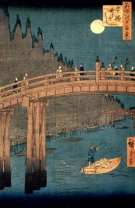 Kyoto-bro vid månsken, från serien "100 Views of Famous Place in Edo", pub. 1855, (trätryck i färg)