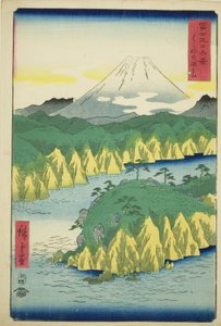 Lake at Hakone (Hakone no kosui), från serien "Thirty-six Views of Mount Fuji (Fuji sanjurokkei)" av Utagawa Hiroshige