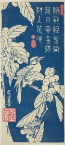 Loquat och fågel av Utagawa Hiroshige
