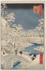 Bild på Twilight at the Drum Bridge i Meguro, från serien 100 Views of Famous Places in Edo av Utagawa Hiroshige