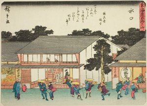 Minakuchi, från seriens "fifty-three S tachi sound s of the urbanity (urban degree main mountain next)," (Urban degree med tillstånd) av Utagawa Hiroshige