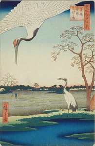 Minowa, Kanasugi, Mikawashima, nr 102 från serien "Hundra berömda vyer av Edo (Meisho Edo hyakkei)" av Utagawa Hiroshige