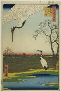 Minowa, Kanasugi, Mikawashima, från serien "Hundra berömda vyer av Edo (Meisho Edo hyakkei)" av Utagawa Hiroshige