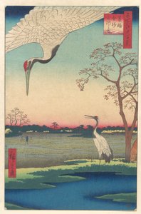 ”Minowa, Kanasugi vid Mikawashima”, ur serien Hundra berömda vyer över Edo (Meisho Edo hyakkei, Minowa Kanasugi, Mikawashima) av Utagawa Hiroshige
