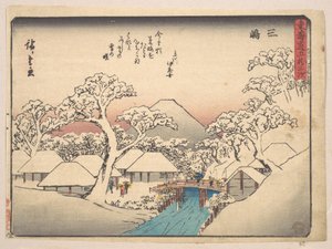 Mishima, ur serien Tōkaidō-vägens femtiotre stationer (Tōkaidō gojūsan tsugi, Mishima), även känd som Kyōka-Tōkaidō (kvicka verser) av Utagawa Hiroshige