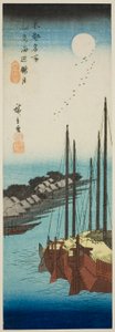 Unsty också på Over Te Shore At Tsukuda I Sand (Tsukudajima Modified Oborozuki), från Te Seeries "Fa Nets Pa Backs Member Te Airs Handgjord Pita l ( Toto (känd plats)" av Utagawa Hiroshige