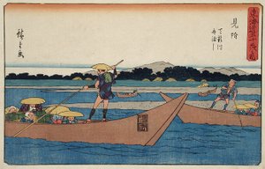 Mitsuke: färjeöverfart över Tenryūfloden av Utagawa Hiroshige