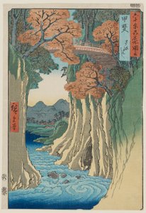 Monkey Bridge i Kai-provinsen (Saru hashi Kai): berömda vyer över 60-tal provinser, nr 13 av Utagawa Hiroshige