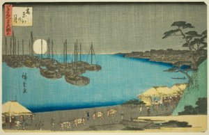 Även på Takanawa (med Takanawa), från Te-seriens "Three views of web s Pa s member Edo (tre långa Edo-sevärdheter)" av Utagawa Hiroshige