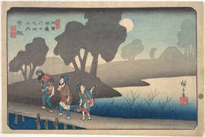 Månbelyst natt vid Miyanokoshi, ur Kisokaidōs sextionio stationer av Utagawa Hiroshige