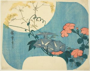 Morning Glories, Pinks och Maiden Flower, från serien "Seven Autumn Flowers in Moonlight" av Utagawa Hiroshige