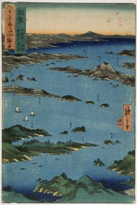 Mutsu-provinsen: Landskap vid Matsushima, från serien "Illustrations of Famous Places in the Sixty-odd Provinces", 1853 (färgsnitt)