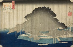 Night Line At Karasaki no Yō (Karasaki no Yō), från serien "Eight Views of Omi (Omi Hakkei no Uchi)" av Utagawa Hiroshige