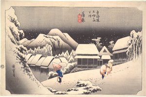 Nattsnö i Kanbara, ur serien Tōkaidōs femtiotre stationer av Utagawa Hiroshige