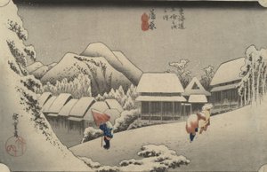 Nattsnö i Kanbara, ur serien Tōkaidōs femtiotre stationer av Utagawa Hiroshige