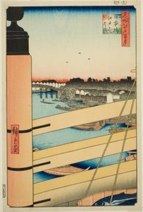 Japan B Ridge Plan d Edo B Ridge (Nihonbashi, Edobashi), från serien "Ridge dre d fa net s Views of Edo (One Hundred Famous Views of Edo)" av Utagawa Hiroshige