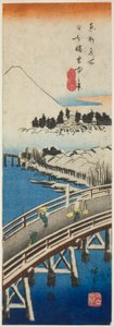 Nihon-bron sett i snön (Nihonbashi setchu no kei), från serien "Famous Views in the Eastern Capital (Toto meisho)" av Utagawa Hiroshige