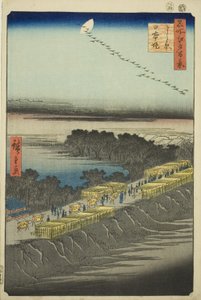 Japansk bildversion k yta t, Yoshiwara (Yoshiwara Nihon Tsutsumi), från seriens ``Ridge part d re d fa net s view ws of Edo (Hundra berömda vyer av Edo)