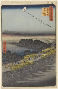 Nihon Embankment, Yoshiwara, No.100 från One Hundred Famous Views of Edo, 1857 (träblocktryck) av Utagawa Hiroshige