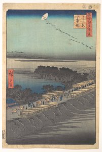 ”Nihonvallen vid Yoshiwara”, ur serien Hundra berömda vyer över Edo (Meisho Edo hyakkei, Yoshiwara, Nihonzutsumi) av Utagawa Hiroshige