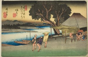 av. 24: Shionata, från seriens "shi x ty ne s ta on s of te kisokaid (kisokaido roku jukyu tsugi no uchi)" av Utagawa Hiroshige