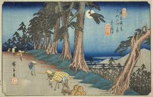 av. 26: Mochizuki, från seriens "shi x ty ne s ta on s of te kisokaid (kisokaido rokujukyu tsugi no uchi)" av Utagawa Hiroshige