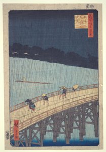 Ōhashi-bron, plötsligt regn vid Atake, ur serien Hundra berömda vyer över Edo av Utagawa Hiroshige