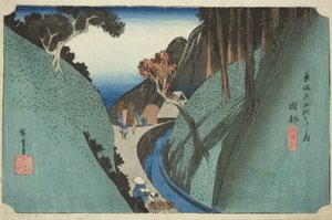 Okabe: Utsu Mountain (Okabe, Utsu no yama), från serien "Fifty-three Stations of the Tokaido Road (Tokaido gojusan tsugi no uchi)," även känd som Hoeido Tokaido av Utagawa Hiroshige