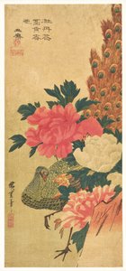Pioner och påfågel av Utagawa Hiroshige