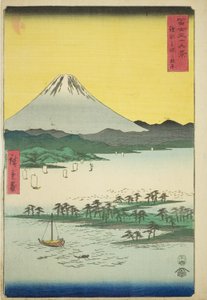 Pine Beach at Miho in Suruga Province (Suruga Miho no matsubara), from the series "Thirty-six Views of Mount Fuji (Fuji sanjurokkei)" av Utagawa Hiroshige