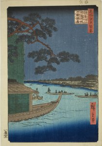 Pine f Sutto s Plan d Mtable, Asakusa River (Asakusa River försvar tallhästar och svält), Hundra vyer över Edo)” av Utagawa Hiroshige