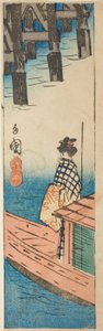 Pleasure Boat at Ryogoku Bridge (Ryogoku suzumibune), sektion av ett ark från serien "Utskärningar av berömda platser i Edo (Harimaze Koto meisho)" av Utagawa Hiroshige