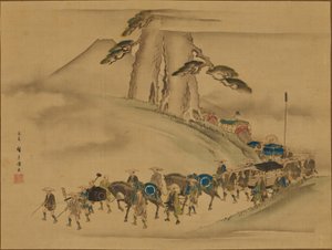 Procession med en gåva av hästar till kejsaren av Utagawa Hiroshige