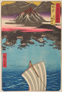 Provinsen Hizen: berget Inasa i Nagasaki, ur serien "Vyer över berömda platser i de drygt sextio provinserna" av Utagawa Hiroshige