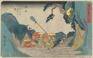 Regn vid Suzuka-berget i Tsuchiyama, 1841-42 (färgtryck)