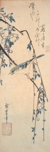 Rödflankerad blåsvans på en körsbärsgren av Utagawa Hiroshige