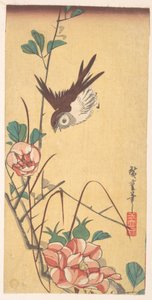 Rosor och sparv av Utagawa Hiroshige