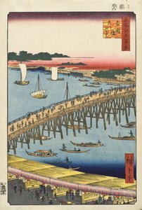 Ryōgoku-bron och den stora flodstranden av Utagawa Hiroshige