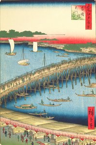 Ryogoku Bridge and the Great Riverbank, nr 59 från One Hundred famous Views of Edo, 1856 (träblock i färg) av Utagawa Hiroshige